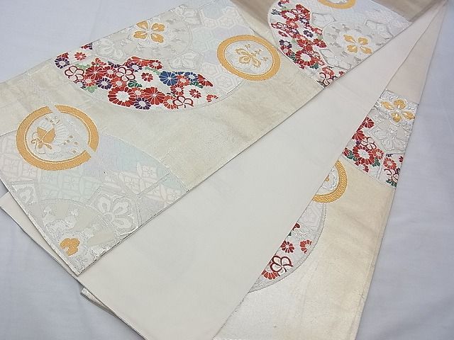 平和屋着物◎六通柄袋帯 唐織 源氏車花鳥文 金銀糸 逸品 BAAE7627du