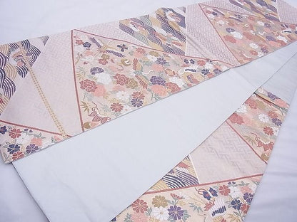 平和屋着物◎六通柄袋帯 唐織 能衣唐錦 鶴 金糸 逸品 BAAF5464cm