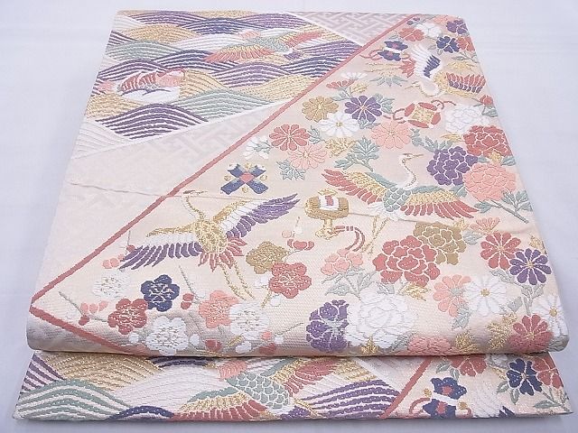 平和屋着物◎六通柄袋帯 唐織 能衣唐錦 鶴 金糸 逸品 BAAF5464cm