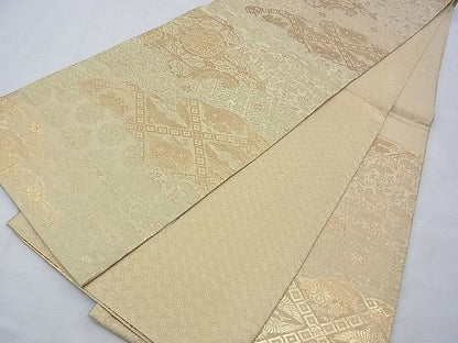 平和屋着物◎佐賀錦 六通柄袋帯 雲取り双鶴花文 金糸 逸品 BAAE7634du