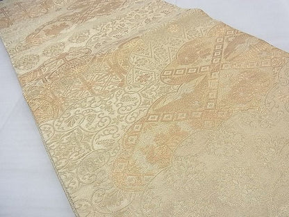 平和屋着物◎佐賀錦 六通柄袋帯 雲取り双鶴花文 金糸 逸品 BAAE7634du