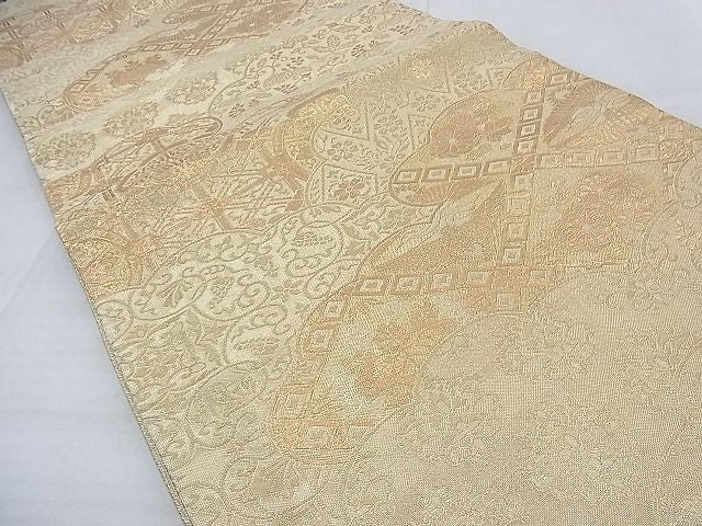 平和屋着物◎佐賀錦 六通柄袋帯 雲取り双鶴花文 金糸 逸品 BAAE7634du