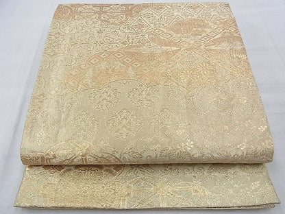 平和屋着物◎佐賀錦 六通柄袋帯 雲取り双鶴花文 金糸 逸品 BAAE7634du