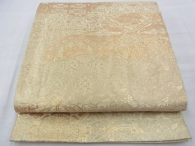 平和屋着物◎佐賀錦 六通柄袋帯 雲取り双鶴花文 金糸 逸品 BAAE7634du