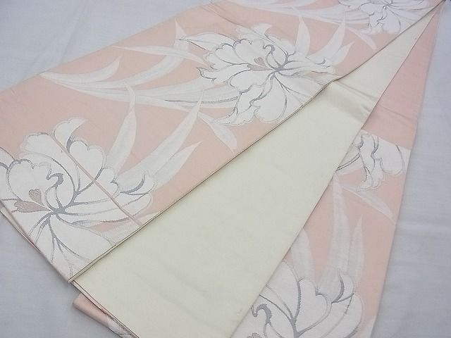 平和屋着物◎六通柄袋帯 唐織 草花文 銀糸 逸品 BAAE7636du