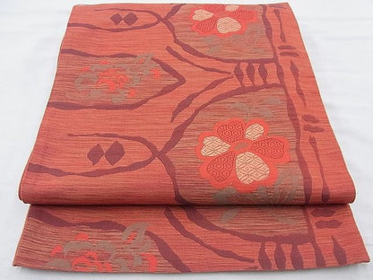 平和屋着物◎六通柄袋帯 紬地 草花 逸品 BAAE7649du