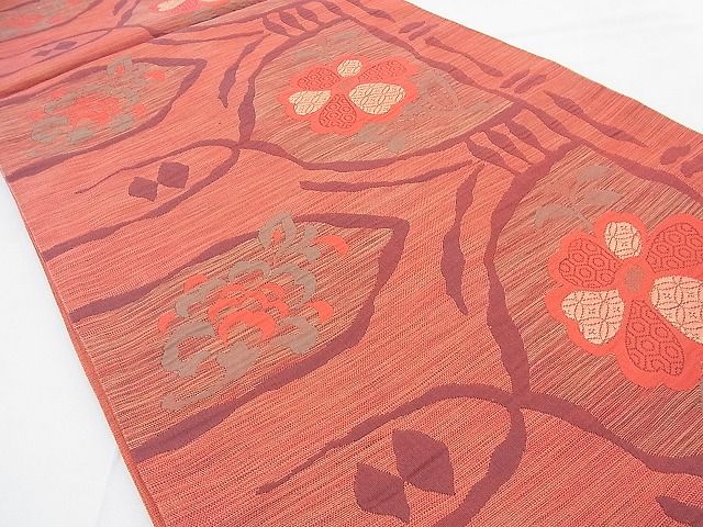 平和屋着物◎六通柄袋帯 紬地 草花 逸品 BAAE7649du