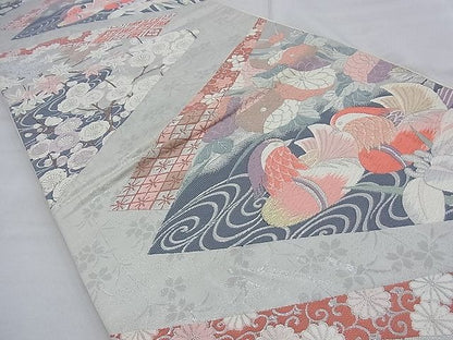 平和屋着物◎六通柄袋帯 唐織 慶長鴛鴦文 九百錦 プラチナ箔 逸品 BAAE7663du