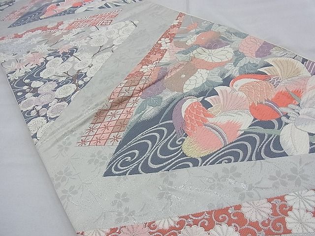 平和屋着物◎六通柄袋帯 唐織 慶長鴛鴦文 九百錦 プラチナ箔 逸品 BAAE7663du