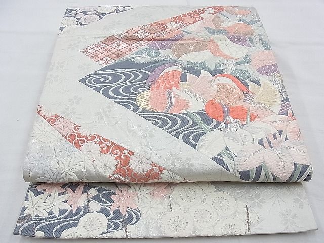 平和屋着物◎六通柄袋帯 唐織 慶長鴛鴦文 九百錦 プラチナ箔 逸品 BAAE7663du