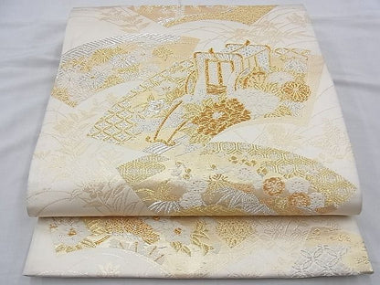 平和屋着物◎六通柄袋帯 美保姿 地紙重ね花文 金銀糸 逸品 BAAE7683du