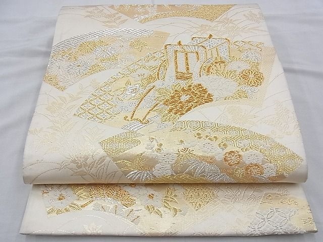 平和屋着物◎六通柄袋帯 美保姿 地紙重ね花文 金銀糸 逸品 BAAE7683du