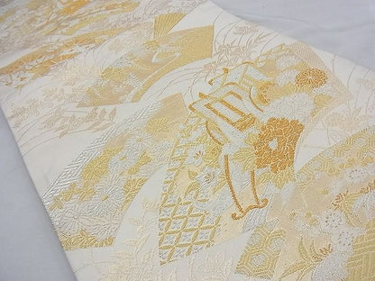 平和屋着物◎六通柄袋帯 美保姿 地紙重ね花文 金銀糸 逸品 BAAE7683du