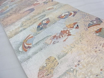 平和屋着物◎六通柄袋帯 唐織 地紙花鳥文 金糸 逸品 BAAE7703du