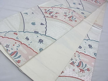 平和屋着物◎六通柄袋帯 唐織 雪輪鳳凰花文 銀糸 逸品 BAAE7724du