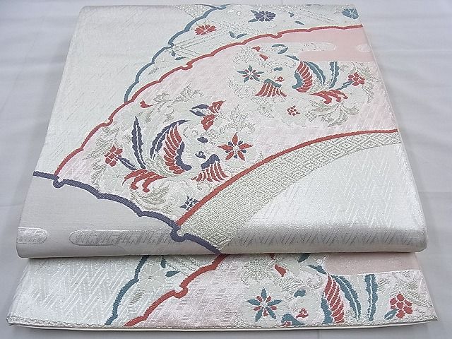 平和屋着物◎六通柄袋帯 唐織 雪輪鳳凰花文 銀糸 逸品 BAAE7724du