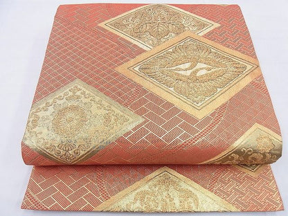 平和屋着物◎佐賀錦 六通柄袋帯 双鶴花菱文 金糸 逸品 BAAF0033th
