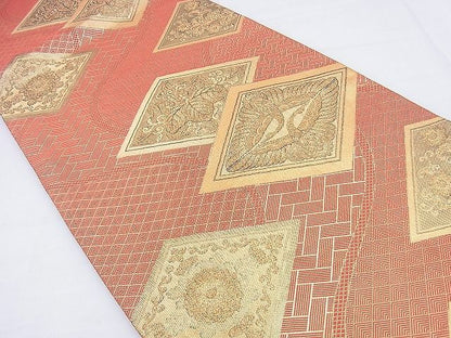 平和屋着物◎佐賀錦 六通柄袋帯 双鶴花菱文 金糸 逸品 BAAF0033th