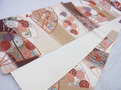 平和屋着物◎六通柄袋帯 唐織 扇面花蝶文 金糸 逸品 BAAF0054th