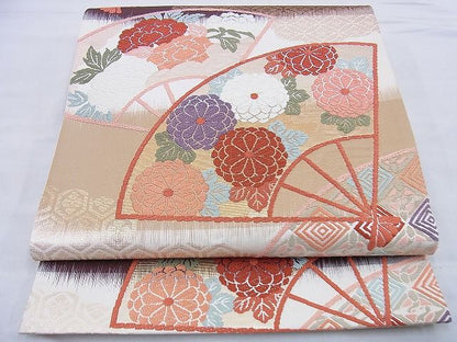 平和屋着物◎六通柄袋帯 唐織 扇面花蝶文 金糸 逸品 BAAF0054th