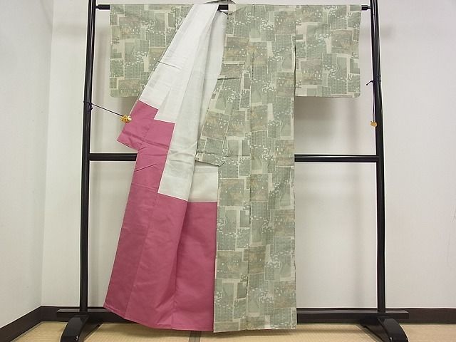 平和屋着物■上質な紬　色紙風景文　逸品　DAAE4507jm