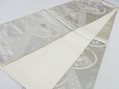 平和屋着物◎六通柄袋帯 絵巻花文 プラチナ二重織 正絹 逸品 AAAG8409Abw