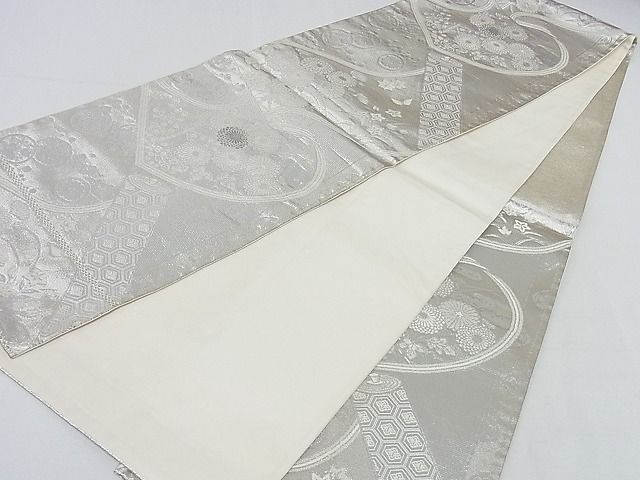 平和屋着物◎六通柄袋帯 絵巻花文 プラチナ二重織 正絹 逸品 AAAG8409Abw