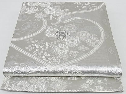 平和屋着物◎六通柄袋帯 絵巻花文 プラチナ二重織 正絹 逸品 AAAG8409Abw