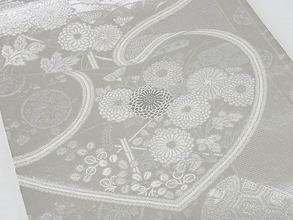 平和屋着物◎六通柄袋帯 絵巻花文 プラチナ二重織 正絹 逸品 AAAG8409Abw