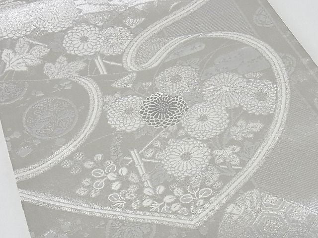 平和屋着物◎六通柄袋帯 絵巻花文 プラチナ二重織 正絹 逸品 AAAG8409Abw