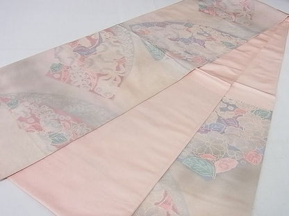 平和屋着物◎六通柄袋帯 地紙花文 引箔 正絹 逸品 AAAG8432Abw