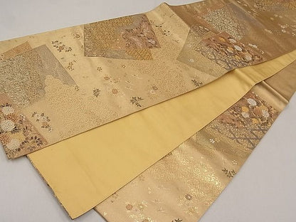 平和屋着物◎六通柄袋帯 色紙重ね流水花鳥文 金銀糸 逸品 CAAE3603ku