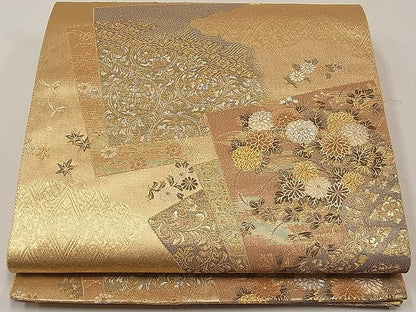 平和屋着物◎六通柄袋帯 色紙重ね流水花鳥文 金銀糸 逸品 CAAE3603ku