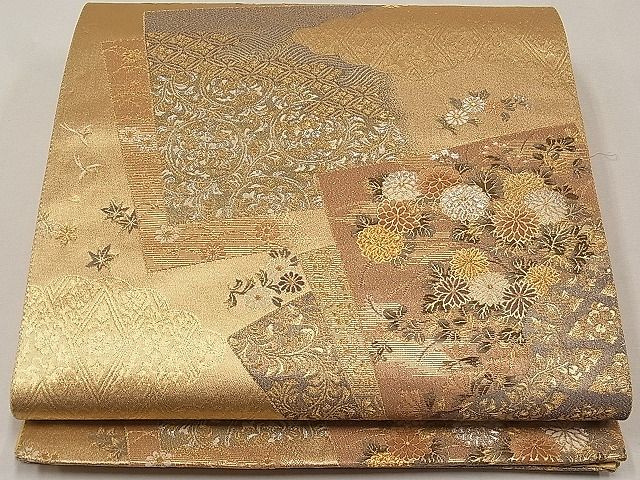 平和屋着物◎六通柄袋帯 色紙重ね流水花鳥文 金銀糸 逸品 CAAE3603ku
