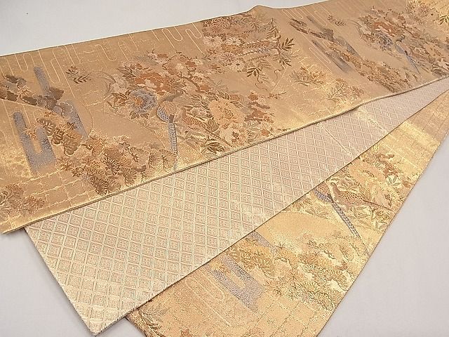 平和屋着物◎佐賀錦 六通柄袋帯 地紙花鳥文 金糸 逸品 CAAE3608ku