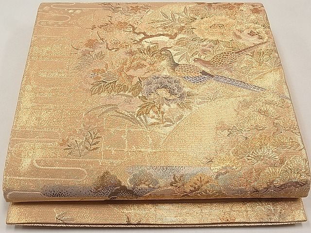 平和屋着物◎佐賀錦 六通柄袋帯 地紙花鳥文 金糸 逸品 CAAE3608ku