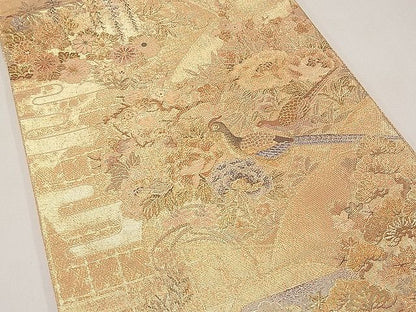 平和屋着物◎佐賀錦 六通柄袋帯 地紙花鳥文 金糸 逸品 CAAE3608ku