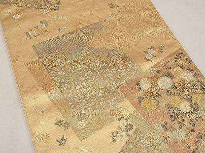 平和屋着物◎六通柄袋帯 色紙重ね流水花鳥文 金銀糸 逸品 CAAE3603ku