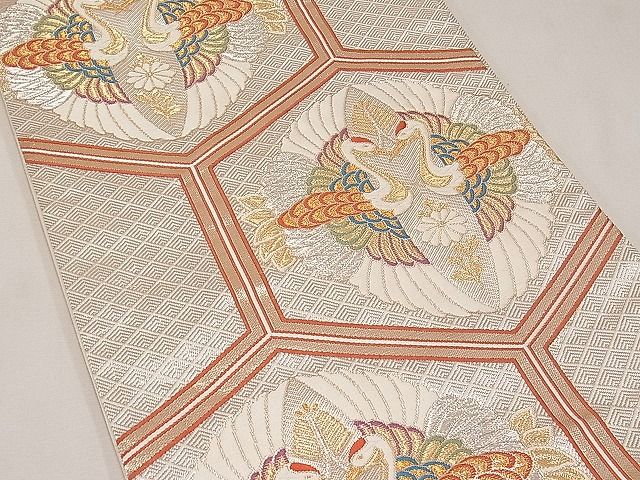 平和屋着物◎六通柄袋帯 亀甲向かい鳥花文 金銀糸 逸品 CAAE3631ku