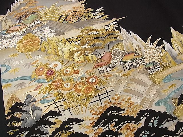 平和屋着物□豪華黒留袖 相良刺繍 駒刺繍 御所解文 金彩 逸品