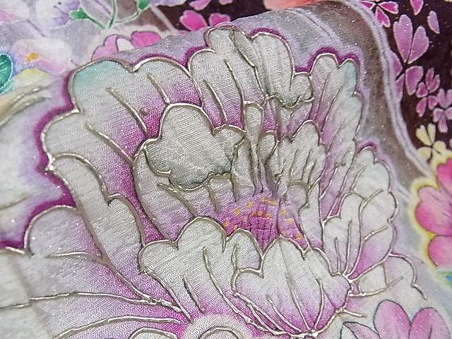 平和屋本店●極上 振袖 辻が花 舞蝶花文 絞り 暈し染め 金銀彩 金通し地 逸品 DZAA0942kh4