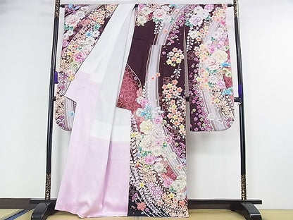 平和屋本店●極上 振袖 辻が花 舞蝶花文 絞り 暈し染め 金銀彩 金通し地 逸品 DZAA0942kh4