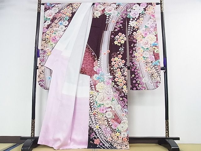 平和屋本店●極上 振袖 辻が花 舞蝶花文 絞り 暈し染め 金銀彩 金通し地 逸品 DZAA0942kh4