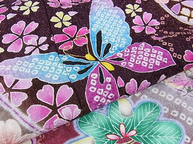 平和屋本店●極上 振袖 辻が花 舞蝶花文 絞り 暈し染め 金銀彩 金通し地 逸品 DZAA0942kh4