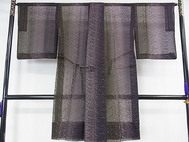 平和屋本店■極上　シルクオーガンジー　道中着　スリーシーズン 春夏秋　塵除け　ロング丈　舞花紋紗　刺繍　暈し染め　逸品　DZAA0970kh4