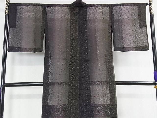 平和屋本店■極上　シルクオーガンジー　道中着　スリーシーズン 春夏秋　塵除け　ロング丈　舞花紋紗　刺繍　暈し染め　逸品　DZAA0970kh4