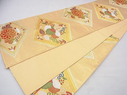 平和屋着物◎六通柄袋帯 唐織 花菱文 金糸 鈴乃屋扱い 逸品 BAAE9589fk