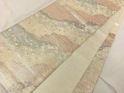 平和屋着物◎六通柄袋帯　道長草花文　金銀糸　正絹　逸品　AAAG5547Bfw