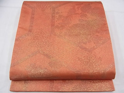 平和屋着物◎六通柄袋帯 花鳥亀甲文 金糸 逸品 BAAE9600fk