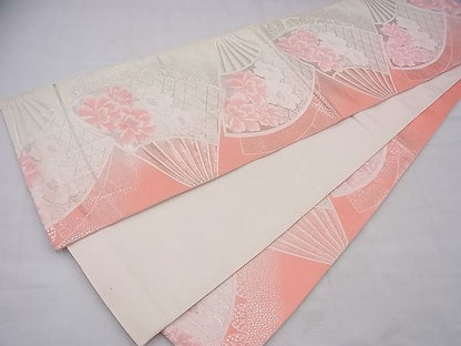 平和屋着物◎六通柄袋帯 唐織 扇面花文 銀糸 逸品 BAAF5709fk
